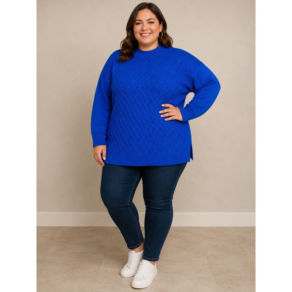 New Talbots Blue Textured Knit Sweater Womens 3X Mock Neck